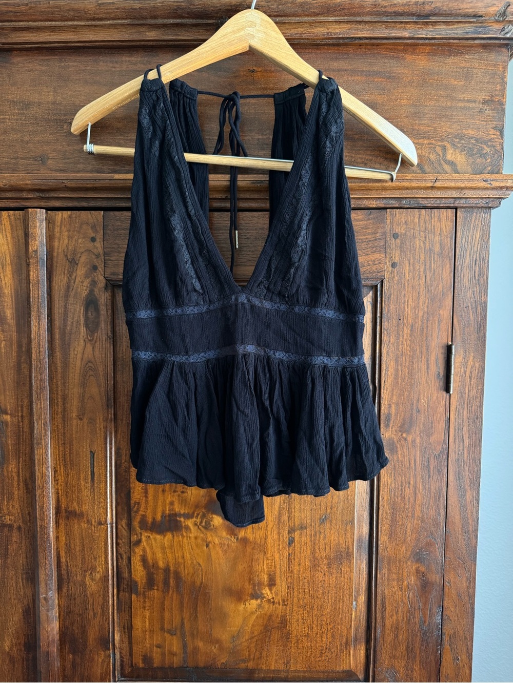 Free People Hold On Tight black peplum halter babydoll lace top